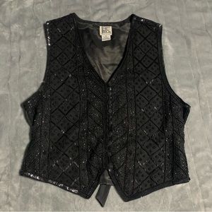 Black Vintage Silk Beaded Vest